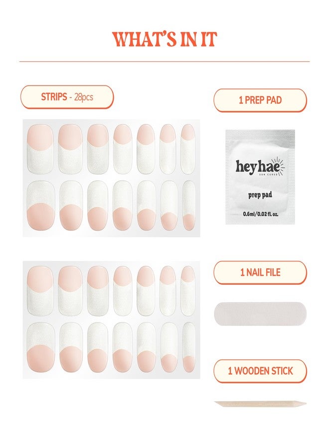 Heyhae Semi Cured Gel Nail Strips | No LED Lamp Needed | French, Pink, Spring | Easy Apply & Remove, Salon Quality | Includes 28 Strips, 1 Prep Pads, Nail File & Wooden Stick - Hey, Dinner at 6? - Image 3